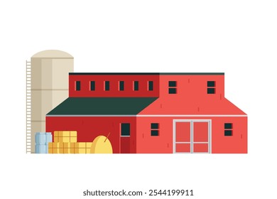 Red Barn building on white background vector illustration. Farm and agricultural asset. Farmhouse rural architecture.