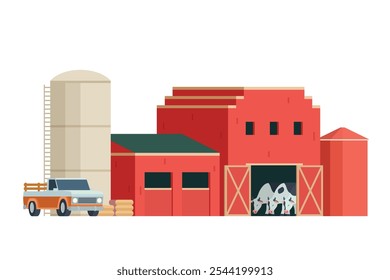 Red Barn building on white background vector illustration. Farm and agricultural asset. Farmhouse rural architecture.