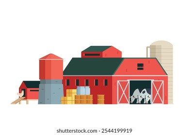 Red Barn building on white background vector illustration. Farm and agricultural asset. Farmhouse rural architecture.