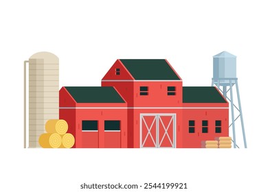 Red Barn building on white background vector illustration. Farm and agricultural asset. Farmhouse rural architecture.