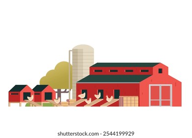 Red Barn building on white background vector illustration. Farm and agricultural asset. Farmhouse rural architecture.