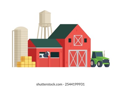 Red Barn building on white background vector illustration. Farm and agricultural asset. Farmhouse rural architecture.