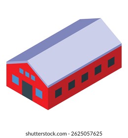Edifício de celeiro vermelho em pé na fazenda, edifício de armazenamento agrícola em projeção isométrica