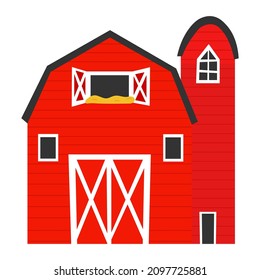 Red barn in cartoon style isolated on white background, farm animal, rural lifestile concept for children books