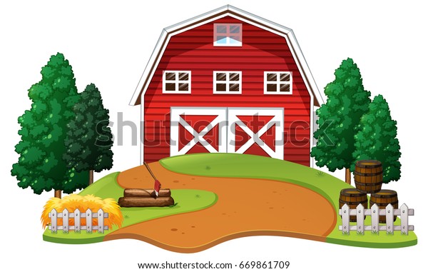 Red Barn Farm Illustration Stock Vector Royalty Free 669861709