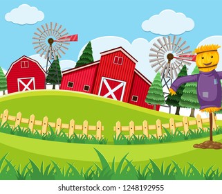 Red barn farm scene illustration