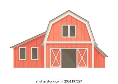 Red Barn House Agricultural Building Flat Vector Illustration