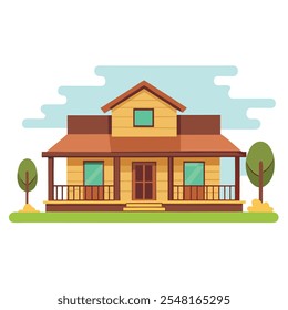 Red barn house illustration. Flat vector isolated of farmhouse on white background.