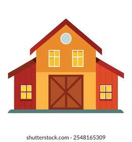 Red barn house illustration. Flat vector isolated of farmhouse on white background.