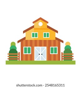 Red barn house illustration. Flat vector isolated of farmhouse on white background.