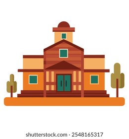 Ilustração da casa do celeiro vermelho. Vetor plano isolado da fazenda em fundo branco.