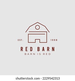 red barn line art logo vector illustration design