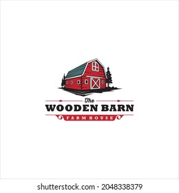 Diseño del logotipo del Barn Rojo de Madera de Estilo Vintage