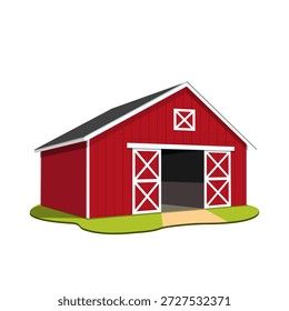 Granero rojo sobre un fondo blanco. Ilustración vectorial