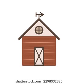 Red barn or pantry. An exterior object on a ranch or farm. Doodle art. Isolated flat vector illustration. Simple hand drawn clipart. Design element. Farming and agriculture