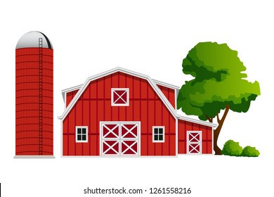 Red Barn And Silo Graphic Vector