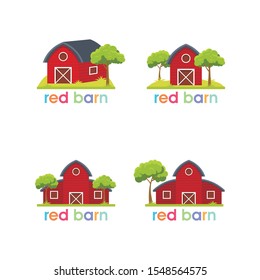 Red Barn with tree and grass icon, simple, trendy and modern design 
