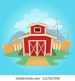 Red barn vector illustration farm.