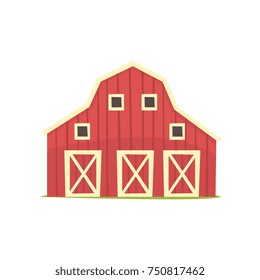 Red barn, wooden agricultural building cartoon vector Illustration on a white background