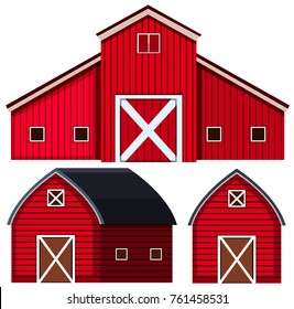 Red barns in three designs illustration