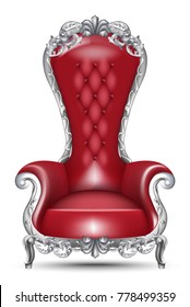 Red Baroque glamourous armchair isolated on white background. Furniture with Victorian ornamented fabric. Vector realistic 3D designs