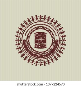 Red barrel icon inside distress grunge style stamp