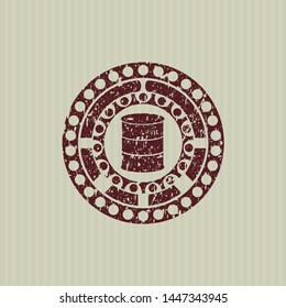 Red barrel icon inside distress rubber grunge texture stamp