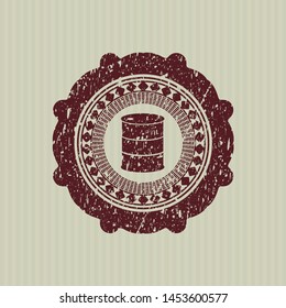 Red barrel icon inside rubber grunge seal