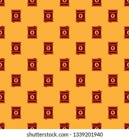 Red Barrel oil icon isolated seamless pattern on brown background. Flat design. Vector Illustration