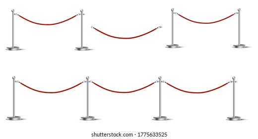 Red barrier made of rope. Fence for VIP visitors. Fencing for the line. Security line at the entrance. Vector image.