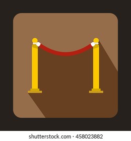 Red barrier rope icon in flat style on a coffee background