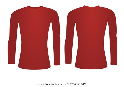 Red  Base Layer Long Sleeve T Shirt. Vector