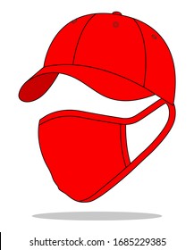 Red Baseball Cap & Anti Dust Mask Fabric Vector For Template