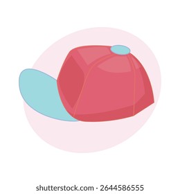 Red baseball cap with blue visor, casual summer hat, modern vector illustration, trendy accessory