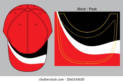 Red Baseball cap design red/black/white curve graphic line on brim cap vector