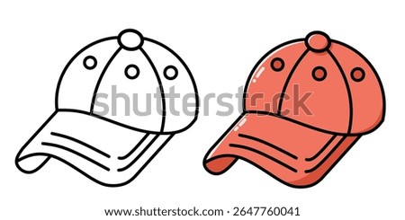 red Baseball cap design vector illustration with sketch, red Baseball cap icon, red Baseball cap logo, great for sticker or coloring.