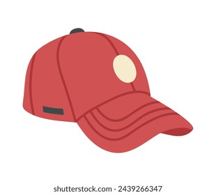 Red baseball cap. Hand drawn sport headwear, unisex fashion cotton accessory flat vector illustration. Textile sport cap on white