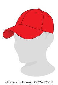 Plantilla de la gorra roja de béisbol sobre fondo blanco, archivo vectorial.