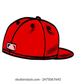 Red Baseball Hat Backward Fitted Cap Vector Illustration