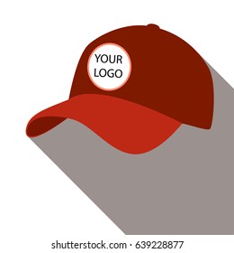 Red Baseball Hat. Cap Icon.  Flat Design Illustration.