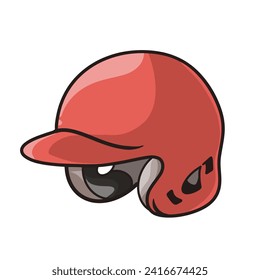 casco rojo de béisbol de fondo blanco. Protección deportiva al estilo de las caricaturas