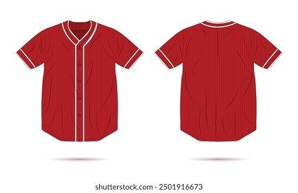 Vista frontal y trasera de la maqueta de jersey de béisbol rojo. Ilustración vectorial