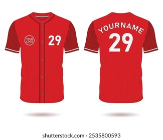 Red baseball jersey uniform mockup front and back view