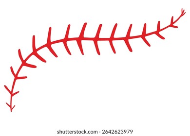 Red baseball stitches silhouette on white background. Clipart image isolated on background.