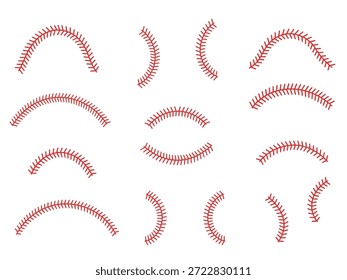 Curvas de costura de beisebol vermelho definidas isoladas no fundo branco