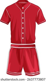 Red baseball uniform with white accents, short sleeves, and button-up design. Clean lines and vibrant colors enhance visual appeal