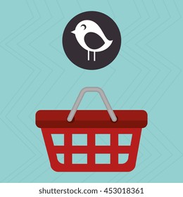 red basket and bird  isolated icon design, vector illustration  graphic 