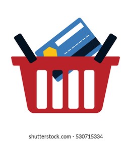 red basket buy online bank credit card digital vector illustration eps 10