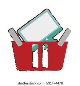 red basket buying online computer screen wireless sketch vector illustration eps 10