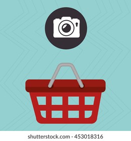 red basket and camera isolated icon design, vector illustration  graphic 